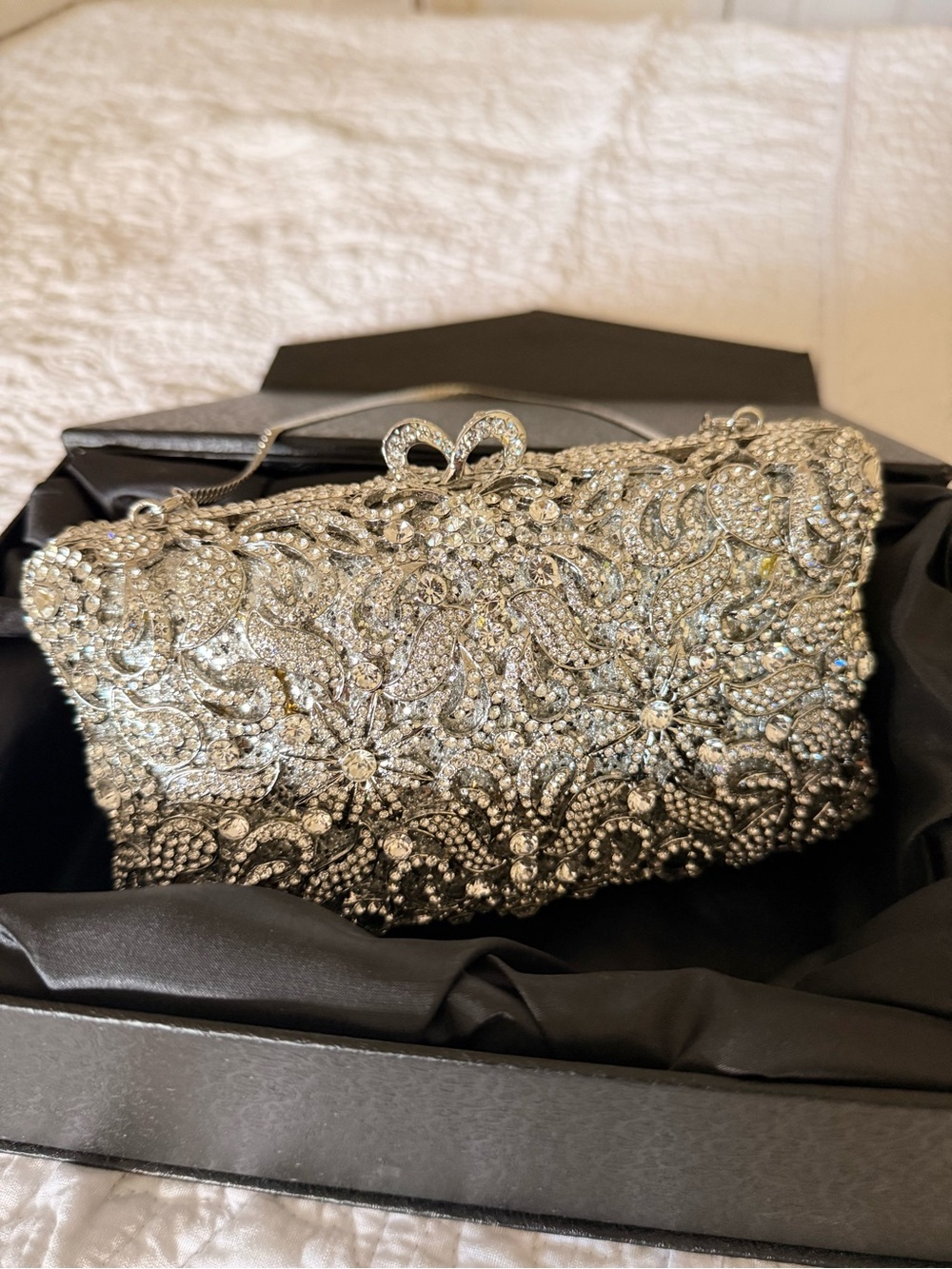 Silver Crystal Embellished Evening Clutch Bag - Picture 3 of 5